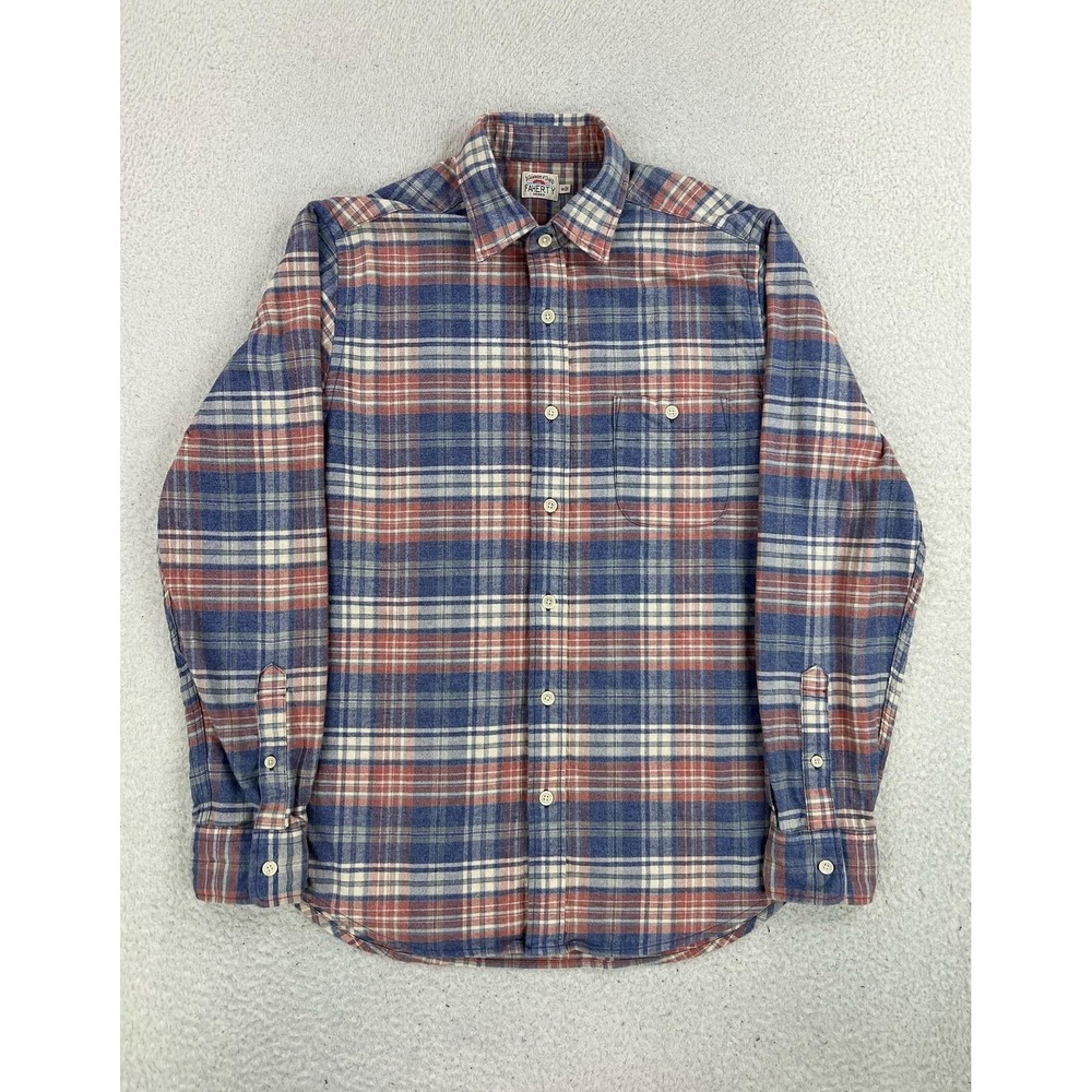 Faherty Shirt Mens Medium Blue Red Plaid Flannel Button Up Long Sleeve Casual